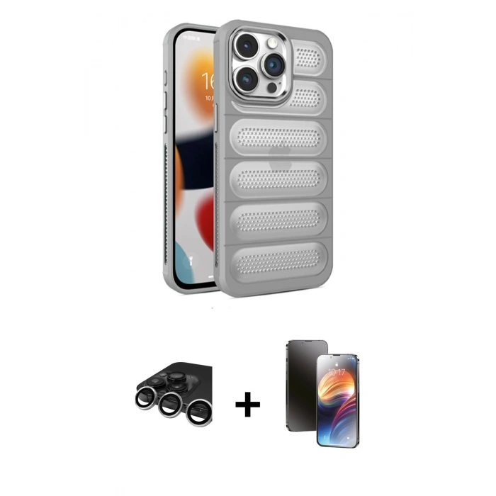 MARSİLYAN™- iPhone 15 Pro Max Kılıf Yadigar Doku Özel Seri - Siyah 3D Antistatik Mat Seramik Nano Ekran Koruyucu + Raze Metal Kamera Lens - GS
