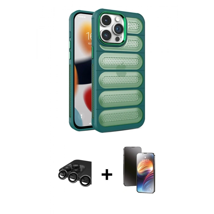 MARSİLYAN™- iPhone 15 Pro Max Kılıf Yadigar Doku Özel Seri - Siyah 3D Antistatik Mat Seramik Nano Ekran Koruyucu + Titanyum Gri Raze Metal Kamera Lens