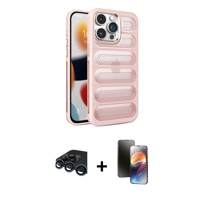 MARSİLYAN™- iPhone 15 Pro Max Kılıf Yadigar Doku Özel Seri - Siyah 3D Antistatik Mat Seramik Nano Ekran Koruyucu + Raze Metal Kamera Lens - LT
