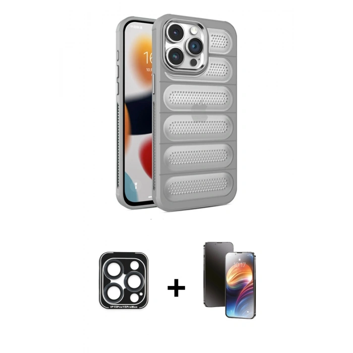 MARSİLYAN™- iPhone 15 Pro Max Kılıf Yadigar Doku Özel Seri - Siyah 3D Antistatik Mat Seramik Nano Ekran Koruyucu + PVD Metal Kamera Lens - LT