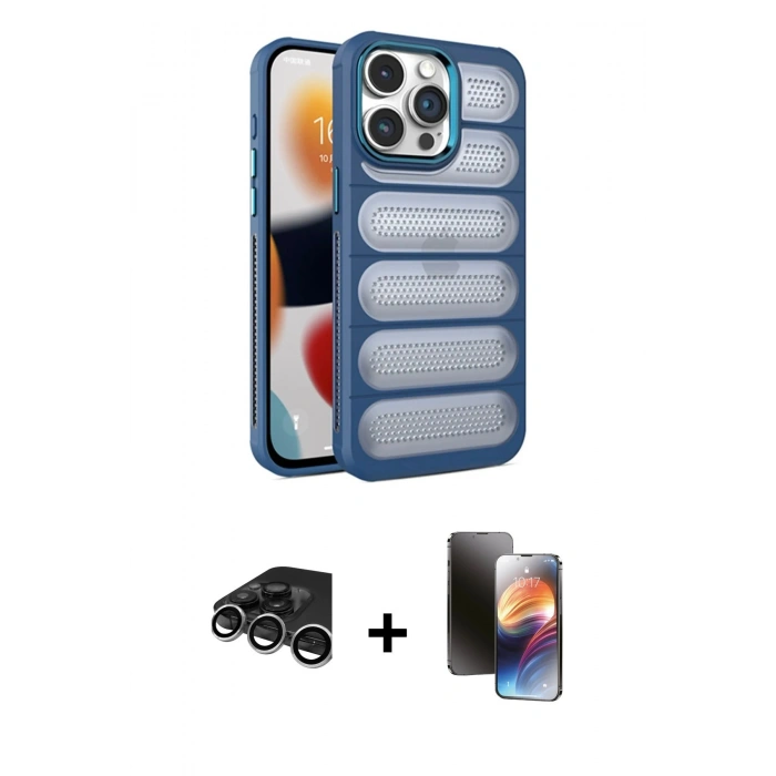 MARSİLYAN™- iPhone 15 Pro Max Kılıf Yadigar Doku Özel Seri - Siyah 3D Antistatik Mat Seramik Nano Ekran Koruyucu + Raze Metal Kamera Lens - GS