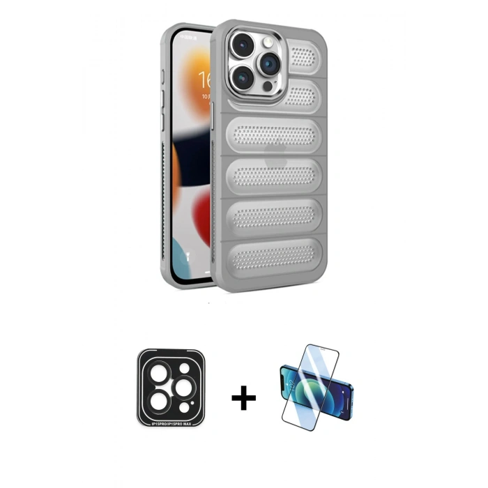 MARSİLYAN™- iPhone 15 Pro Max Kılıf Yadigar Doku Özel Seri - Siyah 3D Antistatik Seramik Nano Ekran Koruyucu + PVD Metal Kamera Lens - SH