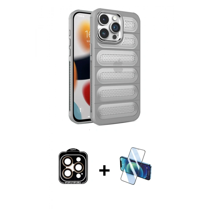 MARSİLYAN™- iPhone 15 Pro Max Kılıf Yadigar Doku Özel Seri - Siyah 3D Antistatik Seramik Nano Ekran Koruyucu + PVD Metal Kamera Lens - TU