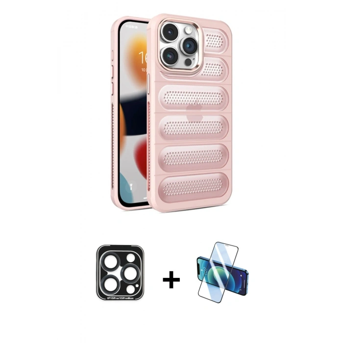 MARSİLYAN™- iPhone 15 Pro Max Kılıf Yadigar Doku Özel Seri - Siyah 3D Antistatik Seramik Nano Ekran Koruyucu + PVD Metal Kamera Lens - LT