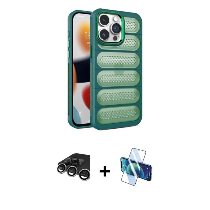 MARSİLYAN™- iPhone 15 Pro Max Kılıf Yadigar Doku Özel Seri - Siyah 3D Antistatik Seramik Nano Ekran Koruyucu + Raze Metal Kamera Lens - GS