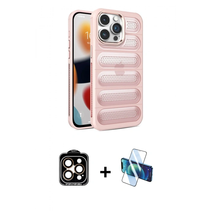 MARSİLYAN™- iPhone 15 Pro Max Kılıf Yadigar Doku Özel Seri - Siyah 3D Antistatik Seramik Nano Ekran Koruyucu + PVD Metal Kamera Lens - TU