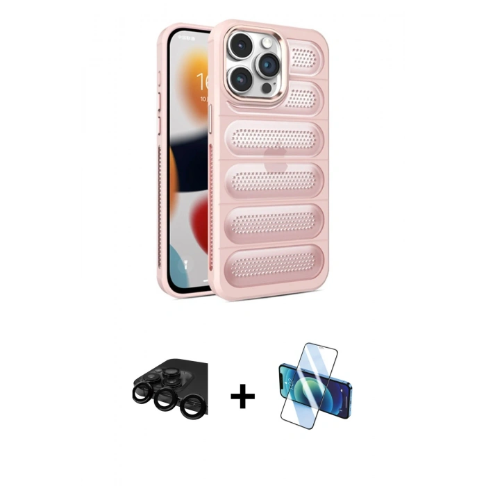 MARSİLYAN™- iPhone 15 Pro Max Kılıf Yadigar Doku Özel Seri - Siyah 3D Antistatik Seramik Nano Ekran Koruyucu + Raze Metal Kamera Lens - SH