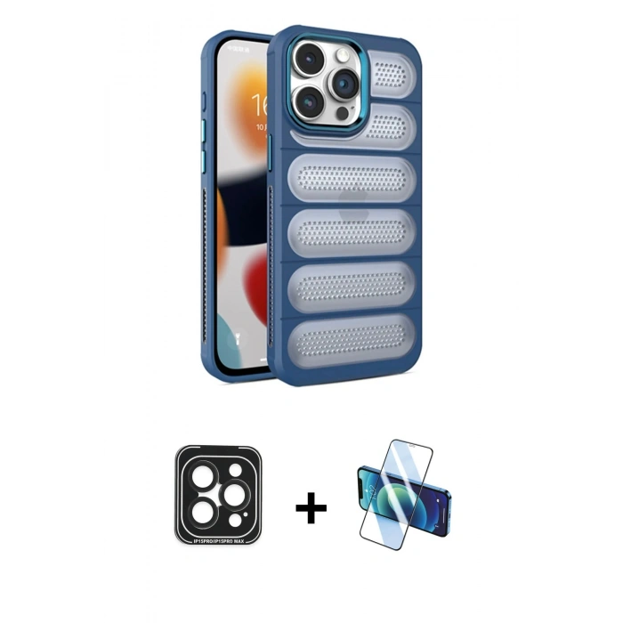 MARSİLYAN™- iPhone 15 Pro Max Kılıf Yadigar Doku Özel Seri - Siyah 3D Antistatik Seramik Nano Ekran Koruyucu + PVD Metal Kamera Lens - SH