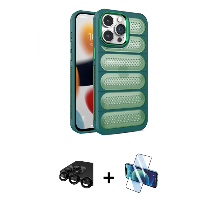 MARSİLYAN™- iPhone 15 Pro Max Kılıf Yadigar Doku Özel Seri - Siyah 3D Antistatik Seramik Nano Ekran Koruyucu + Raze Metal Kamera Lens - SH