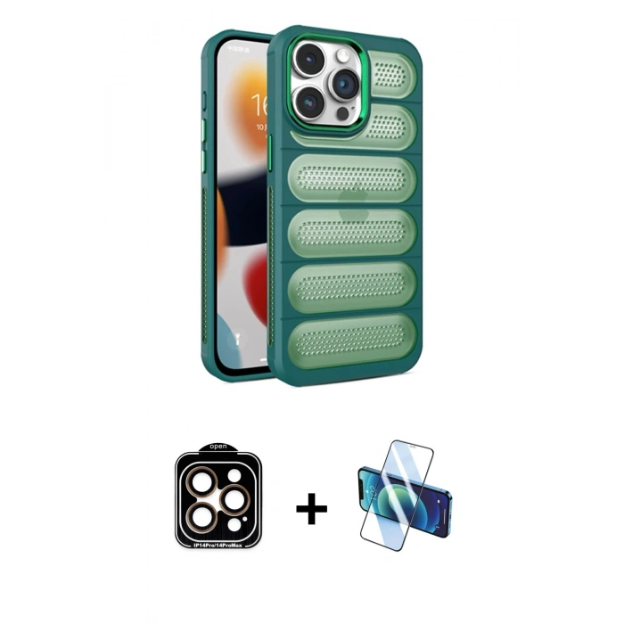 MARSİLYAN™- iPhone 15 Pro Max Kılıf Yadigar Doku Özel Seri - Siyah 3D Antistatik Seramik Nano Ekran Koruyucu + PVD Metal Kamera Lens - TU
