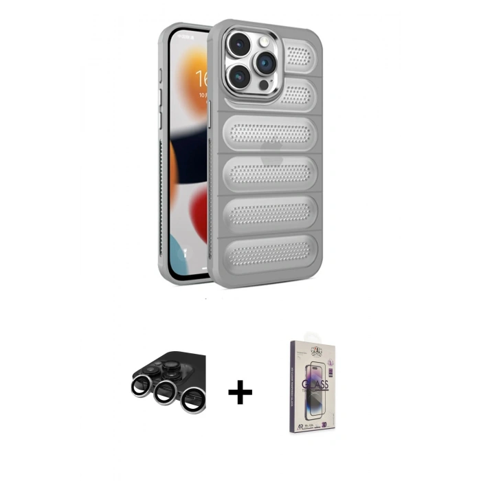 MARSİLYAN™- iPhone 15 Pro Max Kılıf Yadigar Doku Özel Seri - Siyah Bilvis 3D Cam Ekran Koruyucu + Raze Metal Kamera Lens - GS
