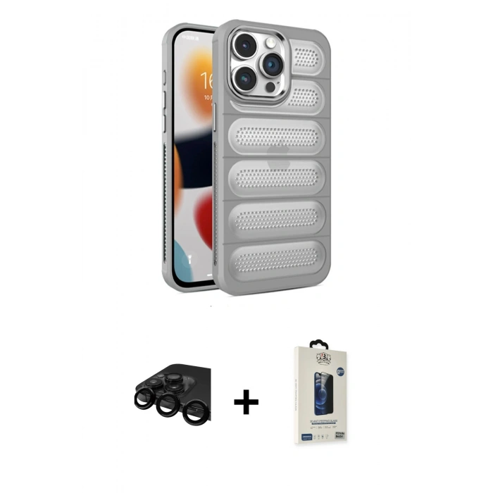 MARSİLYAN™- iPhone 15 Pro Max Kılıf Yadigar Doku Özel Seri - Siyah Bilvis Hayalet Cam Ekran Koruyucu + Raze Metal Kamera Lens - SH