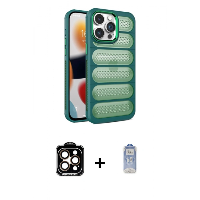 MARSİLYAN™- iPhone 15 Pro Max Kılıf Yadigar Doku Özel Seri - Siyah Joko Magic 5D Cam + PVD Metal Kamera Lens - TU