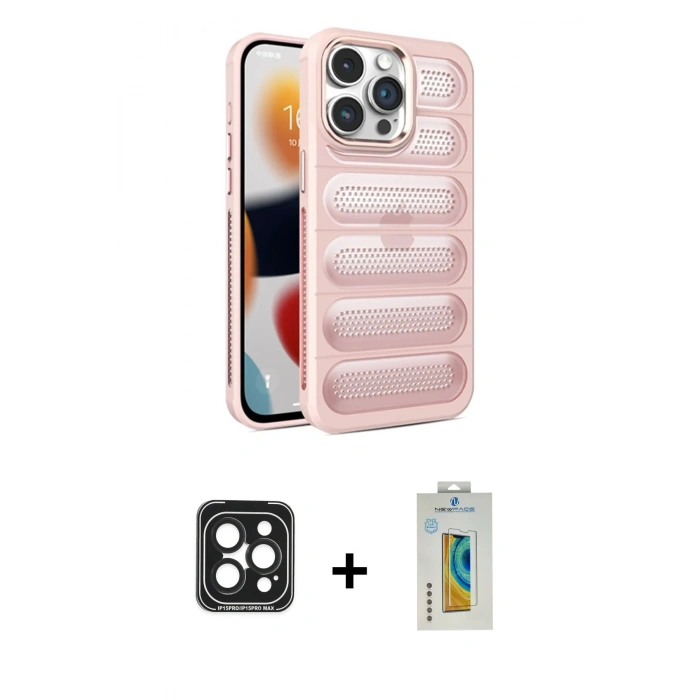 MARSİLYAN™- iPhone 15 Pro Max Kılıf Yadigar Doku Özel Seri - Siyah Polymer Nano Ekran Koruyucu + PVD Metal Kamera Lens - SH