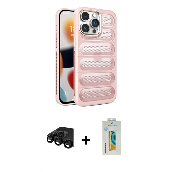 MARSİLYAN™- iPhone 15 Pro Max Kılıf Yadigar Doku Özel Seri - Siyah Polymer Nano Ekran Koruyucu + Raze Metal Kamera Lens - SH
