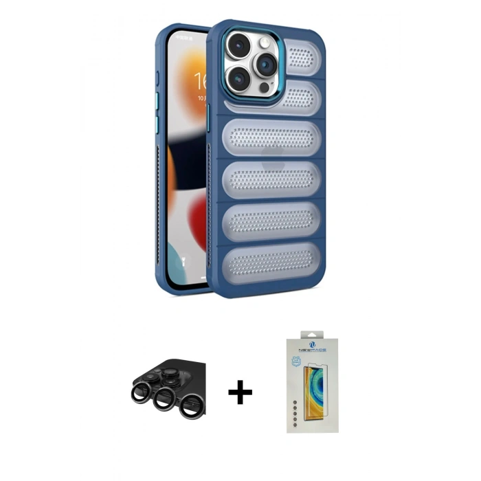 MARSİLYAN™- iPhone 15 Pro Max Kılıf Yadigar Doku Özel Seri - Siyah Polymer Nano Ekran Koruyucu + Titanyum Gri Raze Metal Kamera Lens