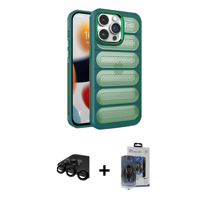 MARSİLYAN™- iPhone 15 Pro Max Kılıf Yadigar Doku Özel Seri - Siyah Vanessa Magic Cam + Raze Metal Kamera Lens - SH