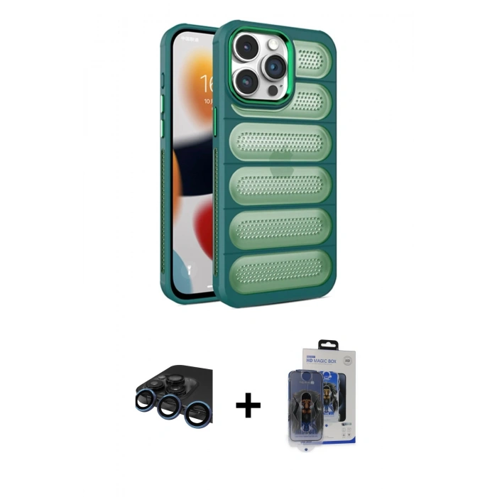 MARSİLYAN™- iPhone 15 Pro Max Kılıf Yadigar Doku Özel Seri - Siyah Vanessa Magic Cam + Raze Metal Kamera Lens - LT