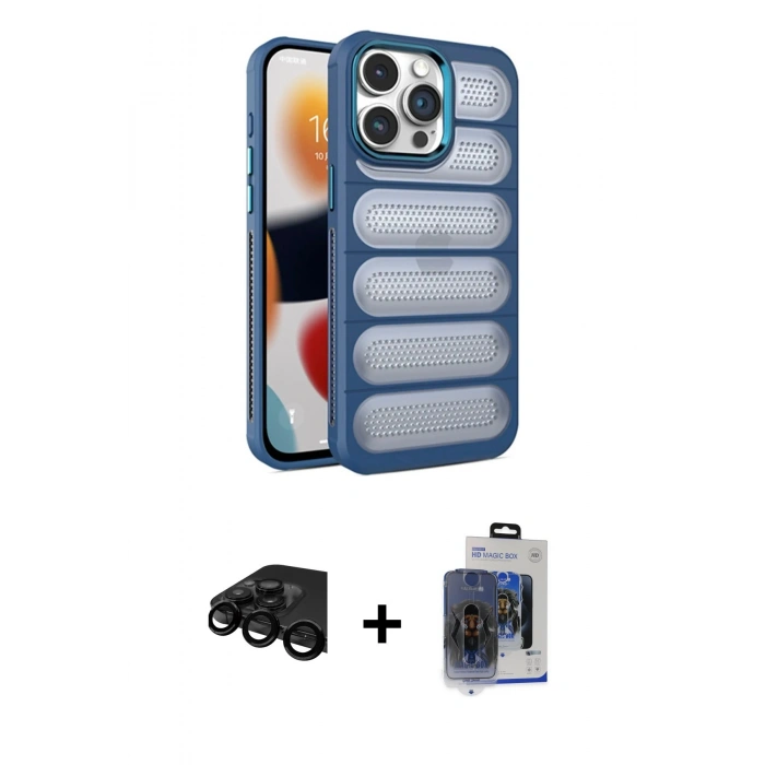 MARSİLYAN™- iPhone 15 Pro Max Kılıf Yadigar Doku Özel Seri - Siyah Vanessa Magic Cam + Raze Metal Kamera Lens - SH