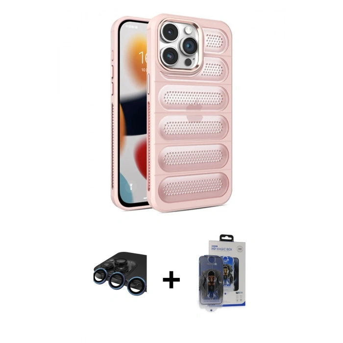 MARSİLYAN™- iPhone 15 Pro Max Kılıf Yadigar Doku Özel Seri - Siyah Vanessa Magic Cam + Raze Metal Kamera Lens - LT