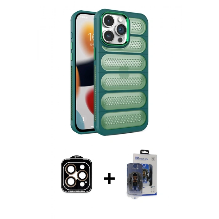 MARSİLYAN™- iPhone 15 Pro Max Kılıf Yadigar Doku Özel Seri - Siyah Vanessa Magic Cam + Turuncu PVD Metal Kamera Lens