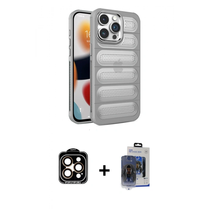 MARSİLYAN™- iPhone 15 Pro Max Kılıf Yadigar Doku Özel Seri - Siyah Vanessa Magic Cam + Turuncu PVD Metal Kamera Lens