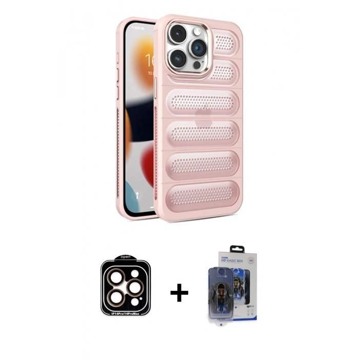 MARSİLYAN™- iPhone 15 Pro Max Kılıf Yadigar Doku Özel Seri - Siyah Vanessa Magic Cam + Turuncu PVD Metal Kamera Lens