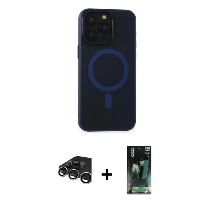 MARSİLYAN™- iPhone 15 Pro Max Kılıf Yadigar Işık - Şeffaf 360 Full Body Arka Koruyucu + Raze Metal Kamera Lens - GS