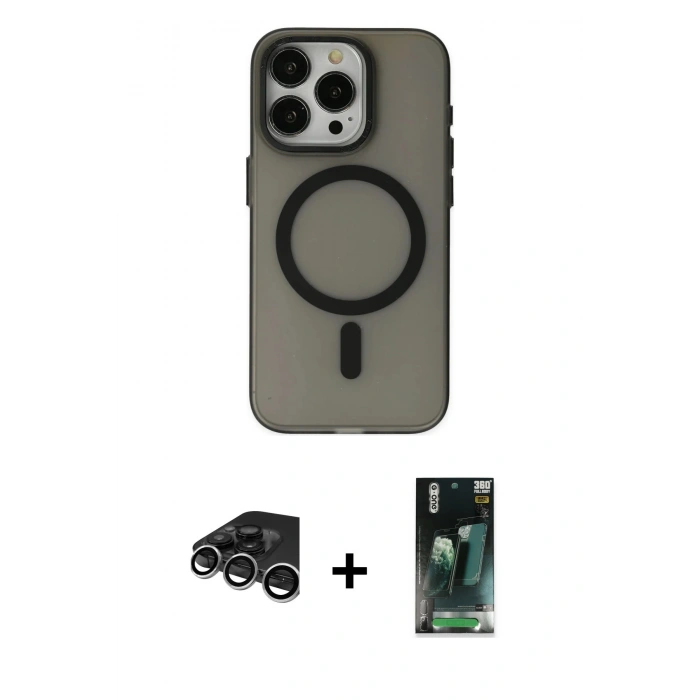MARSİLYAN™- iPhone 15 Pro Max Kılıf Yadigar Işık - Şeffaf 360 Full Body Arka Koruyucu + Raze Metal Kamera Lens - GS