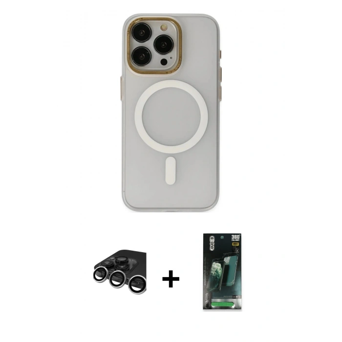 MARSİLYAN™- iPhone 15 Pro Max Kılıf Yadigar Işık - Şeffaf 360 Full Body Arka Koruyucu + Raze Metal Kamera Lens - GS