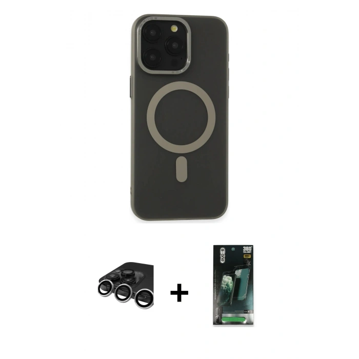 MARSİLYAN™- iPhone 15 Pro Max Kılıf Yadigar Işık - Şeffaf 360 Full Body Arka Koruyucu + Raze Metal Kamera Lens - GS