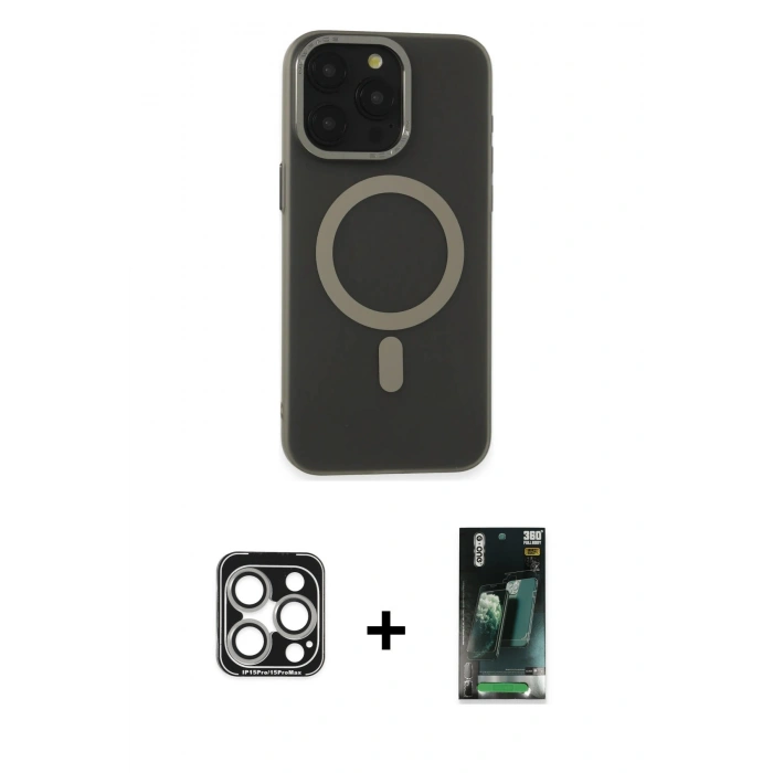 MARSİLYAN™- iPhone 15 Pro Max Kılıf Yadigar Işık - Şeffaf 360 Full Body Arka Koruyucu + PVD Metal Kamera Lens - GS