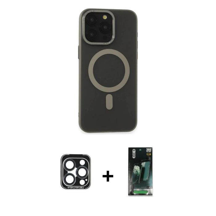 MARSİLYAN™- iPhone 15 Pro Max Kılıf Yadigar Işık - Şeffaf 360 Full Body Arka Koruyucu + PVD Metal Kamera Lens - LT