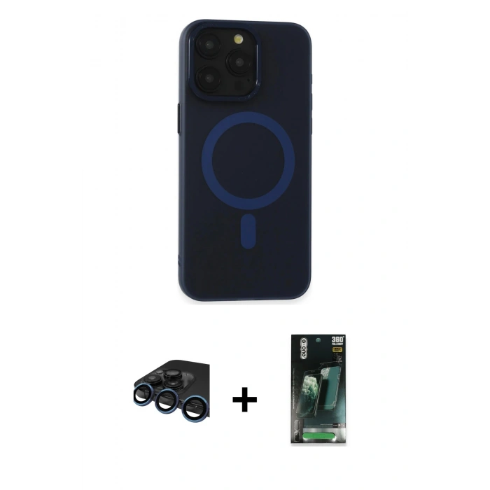 MARSİLYAN™- iPhone 15 Pro Max Kılıf Yadigar Işık - Şeffaf 360 Full Body Arka Koruyucu + Raze Metal Kamera Lens - LT