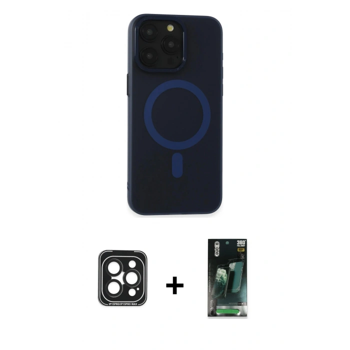 MARSİLYAN™- iPhone 15 Pro Max Kılıf Yadigar Işık - Şeffaf 360 Full Body Arka Koruyucu + Siyah PVD Metal Kamera Lens