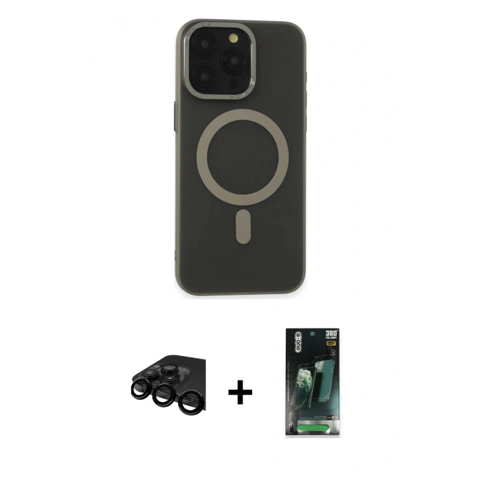 MARSİLYAN™- iPhone 15 Pro Max Kılıf Yadigar Işık - Şeffaf 360 Full Body Arka Koruyucu + Raze Metal Kamera Lens - SH