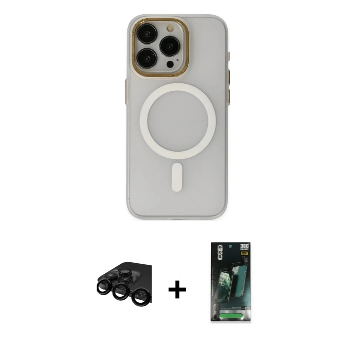 MARSİLYAN™- iPhone 15 Pro Max Kılıf Yadigar Işık - Şeffaf 360 Full Body Arka Koruyucu + Raze Metal Kamera Lens - SH