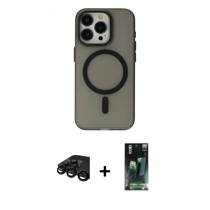 MARSİLYAN™- iPhone 15 Pro Max Kılıf Yadigar Işık - Şeffaf 360 Full Body Arka Koruyucu + Raze Metal Kamera Lens - SH