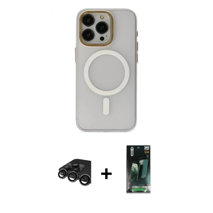 MARSİLYAN™- iPhone 15 Pro Max Kılıf Yadigar Işık - Şeffaf 360 Full Body Arka Koruyucu + Raze Metal Kamera Lens - TMGI