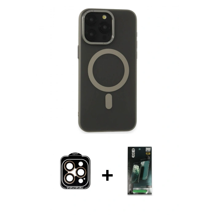 MARSİLYAN™- iPhone 15 Pro Max Kılıf Yadigar Işık - Şeffaf 360 Full Body Arka Koruyucu + PVD Metal Kamera Lens - TU