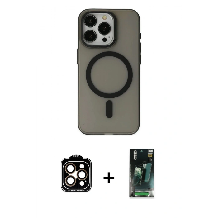 MARSİLYAN™- iPhone 15 Pro Max Kılıf Yadigar Işık - Şeffaf 360 Full Body Arka Koruyucu + PVD Metal Kamera Lens - TU