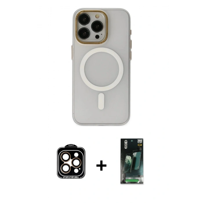 MARSİLYAN™- iPhone 15 Pro Max Kılıf Yadigar Işık - Şeffaf 360 Full Body Arka Koruyucu + PVD Metal Kamera Lens - TU