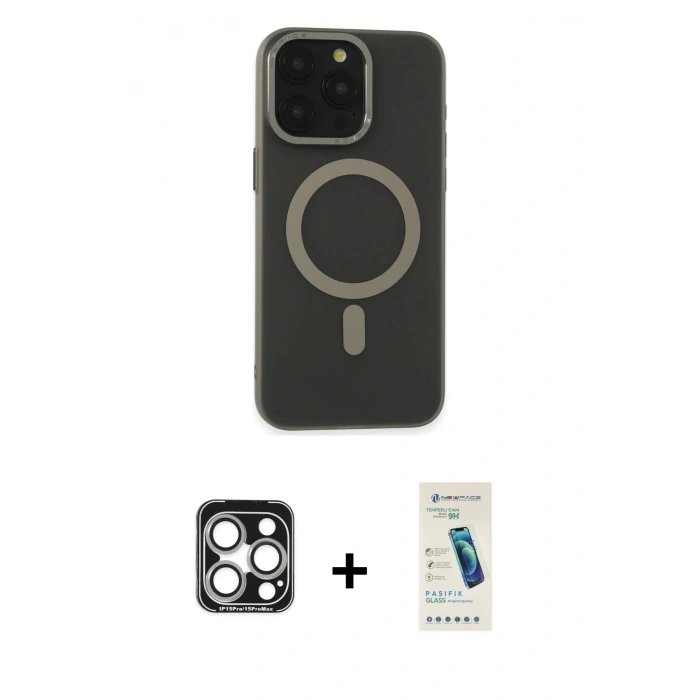 MARSİLYAN™- iPhone 15 Pro Max Kılıf Yadigar Işık - Şeffaf Pasifik Cam Ekran Koruyucu + PVD Metal Kamera Lens - GS