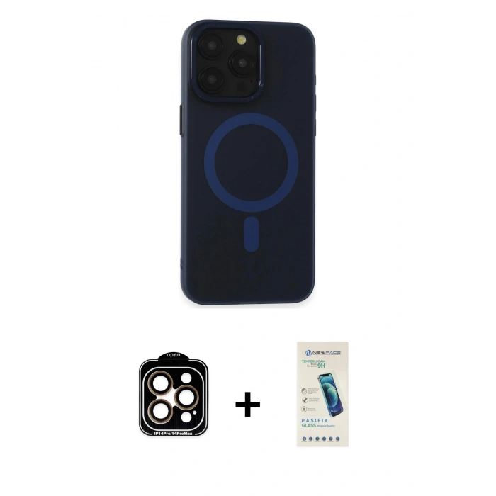 MARSİLYAN™- iPhone 15 Pro Max Kılıf Yadigar Işık - Şeffaf Pasifik Cam Ekran Koruyucu + PVD Metal Kamera Lens - TU
