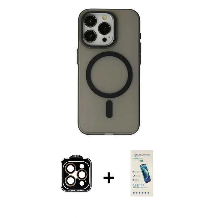 MARSİLYAN™- iPhone 15 Pro Max Kılıf Yadigar Işık - Şeffaf Pasifik Cam Ekran Koruyucu + PVD Metal Kamera Lens - TU