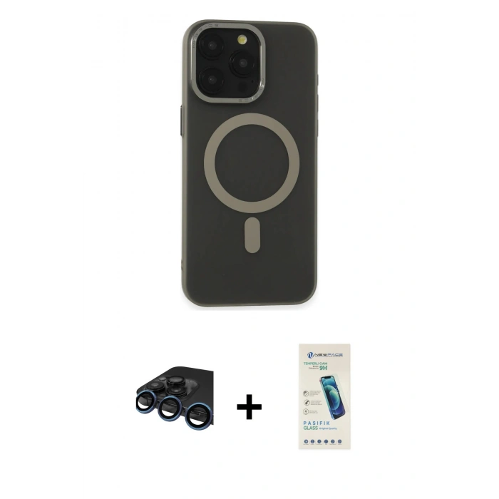 MARSİLYAN™- iPhone 15 Pro Max Kılıf Yadigar Işık - Şeffaf Pasifik Cam Ekran Koruyucu + Raze Metal Kamera Lens - LT
