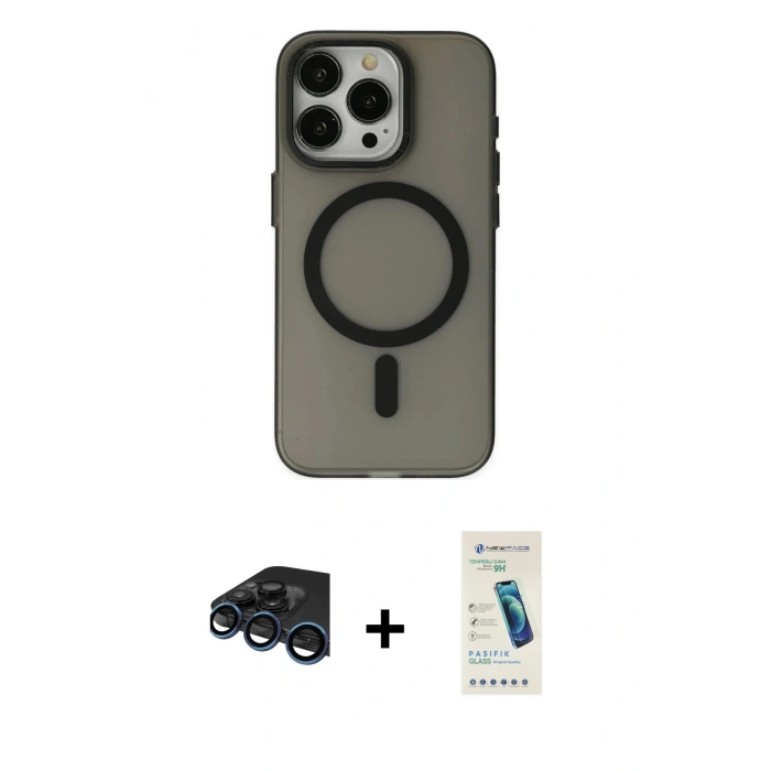 MARSİLYAN™- iPhone 15 Pro Max Kılıf Yadigar Işık - Şeffaf Pasifik Cam Ekran Koruyucu + Raze Metal Kamera Lens - LT