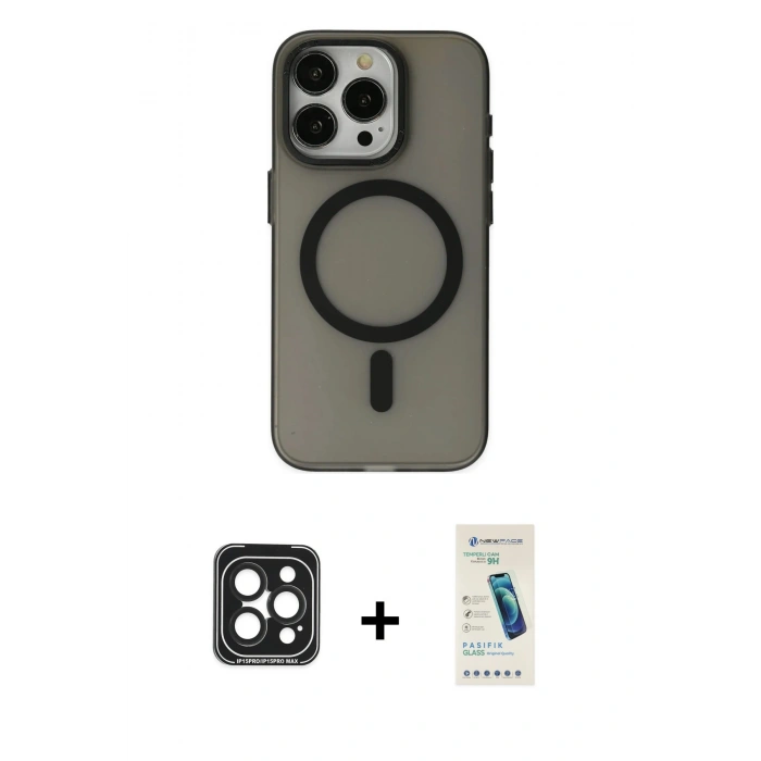 MARSİLYAN™- iPhone 15 Pro Max Kılıf Yadigar Işık - Şeffaf Pasifik Cam Ekran Koruyucu + PVD Metal Kamera Lens - SH