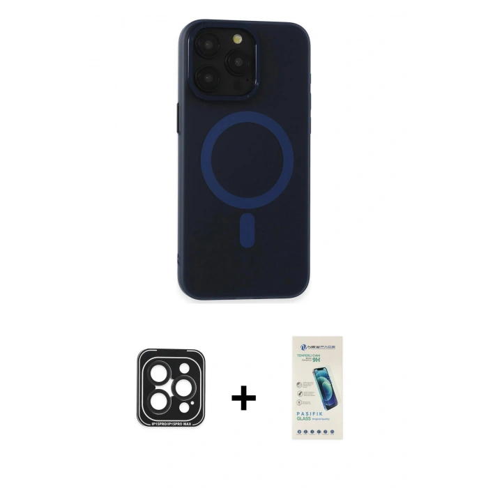 MARSİLYAN™- iPhone 15 Pro Max Kılıf Yadigar Işık - Şeffaf Pasifik Cam Ekran Koruyucu + PVD Metal Kamera Lens - SH