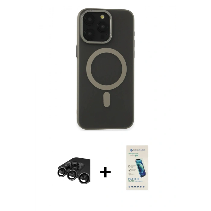 MARSİLYAN™- iPhone 15 Pro Max Kılıf Yadigar Işık - Şeffaf Pasifik Cam Ekran Koruyucu + Raze Metal Kamera Lens - TMGI